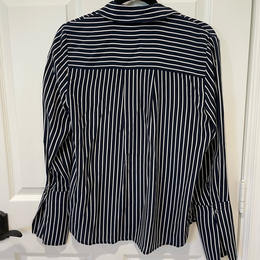 FRAME The Standard Silk Shirt in Navy Stripe - Picture 6 of 8